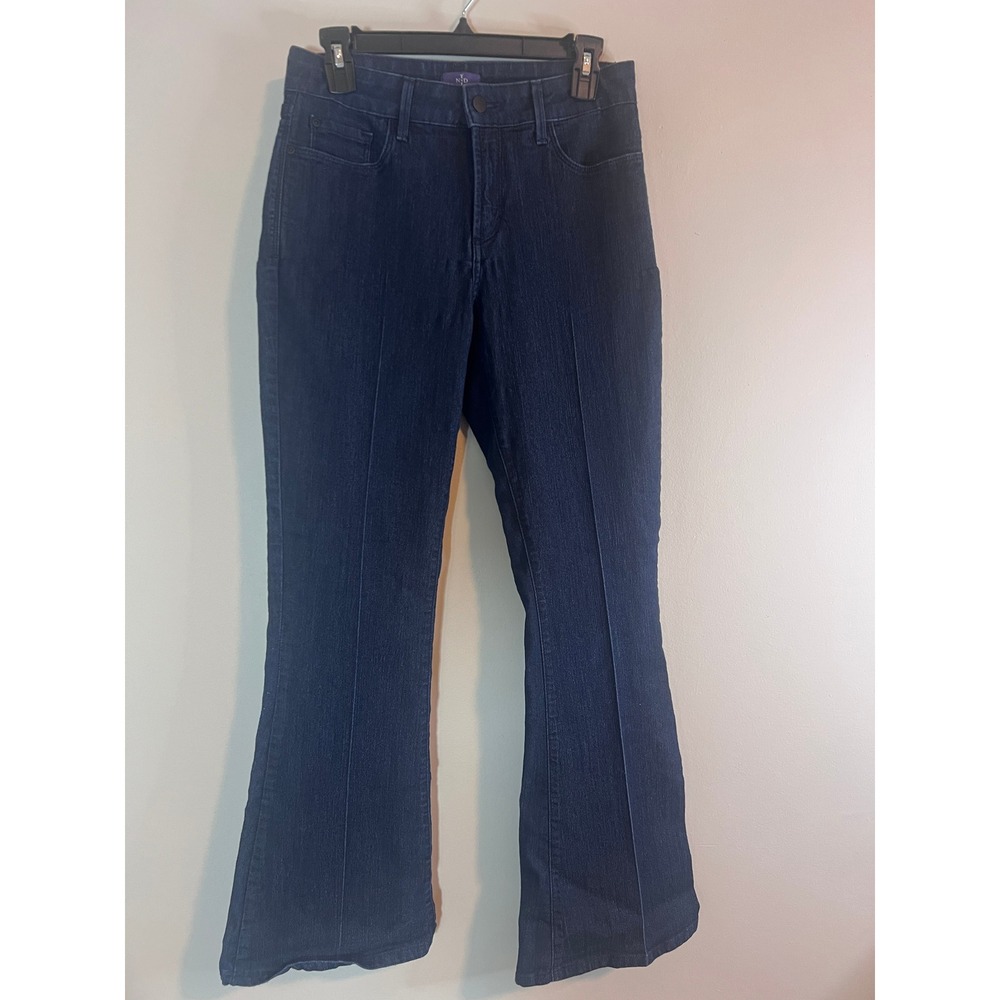 NYDJ Womens Dark Wash Bootcut Jeans Size 6 Indigo Blue Stretch Denim Creased Leg